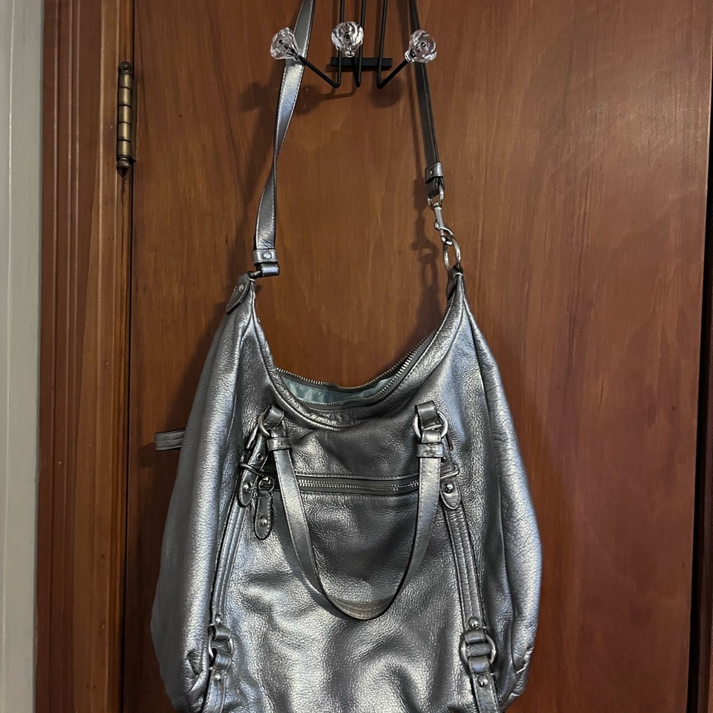 Coach leather Metallic Silver Shoulder Bag